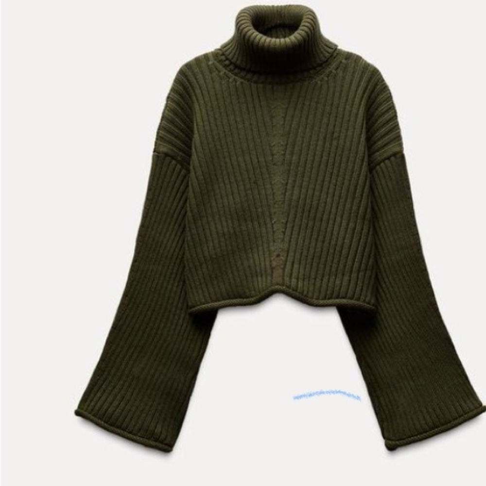 Zara Green Chunky Knit Turtleneck Sweater